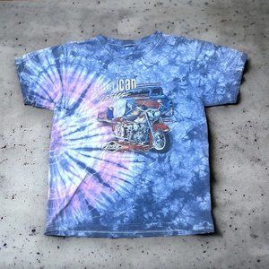 Vintage 1980 3D Emblem Graphic Double Sided Tie Dye T Shirt American Classics